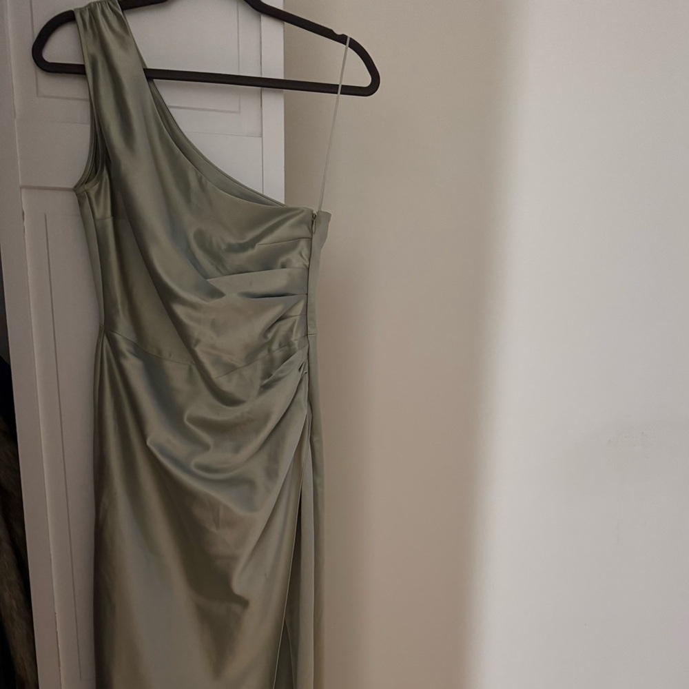 BHLDN Scottie One-Shoulder Satin Dress in Sage